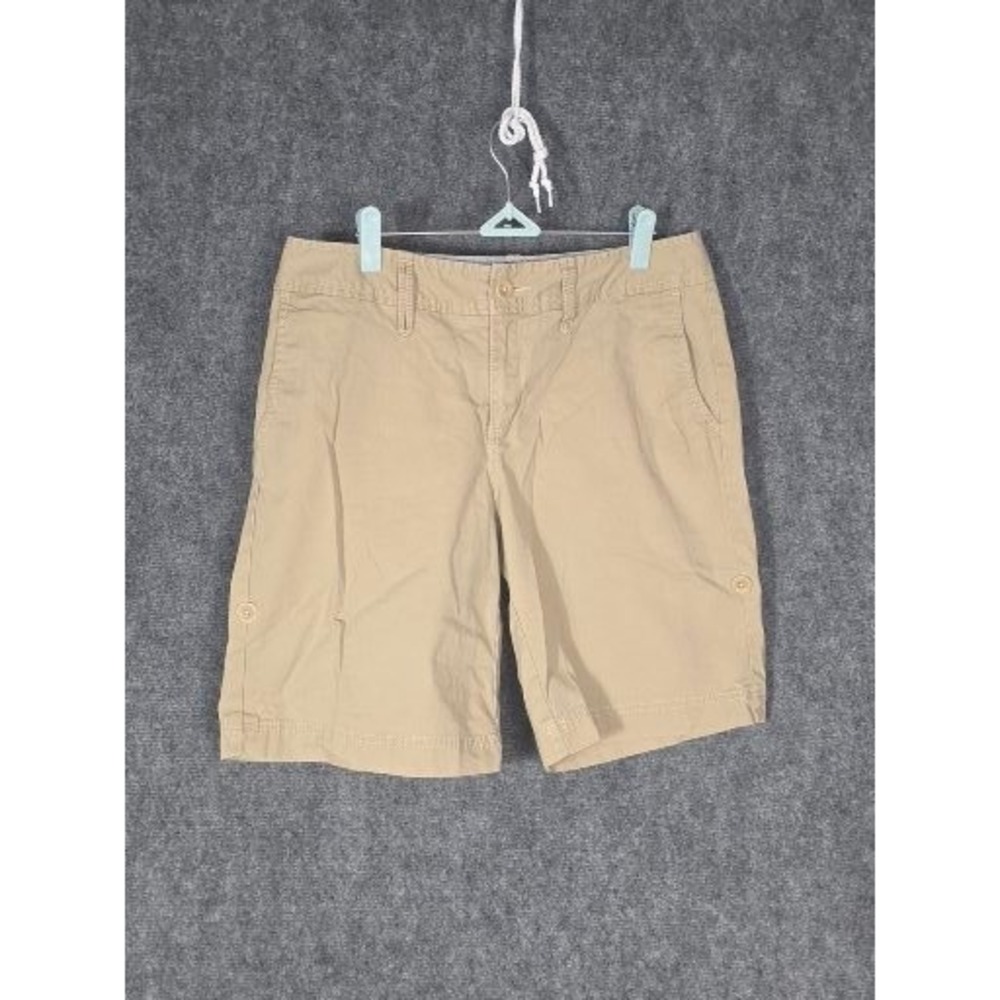 Eddie Bauer Blakely Fit Khaki Tan Chino Shorts Womens Petite 10 Stretch Cotton